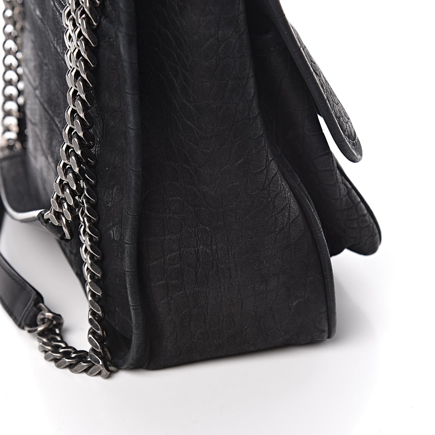 Nubuck Crocodile Embossed Monogram Medium Niki Chain Satchel Black