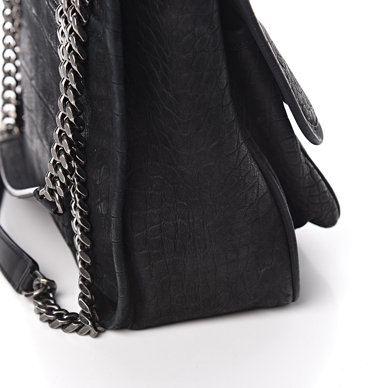 Saint Laurent Nubuck Crocodile Embossed Monogram Medium Niki Chain Satchel Black 13 of 17