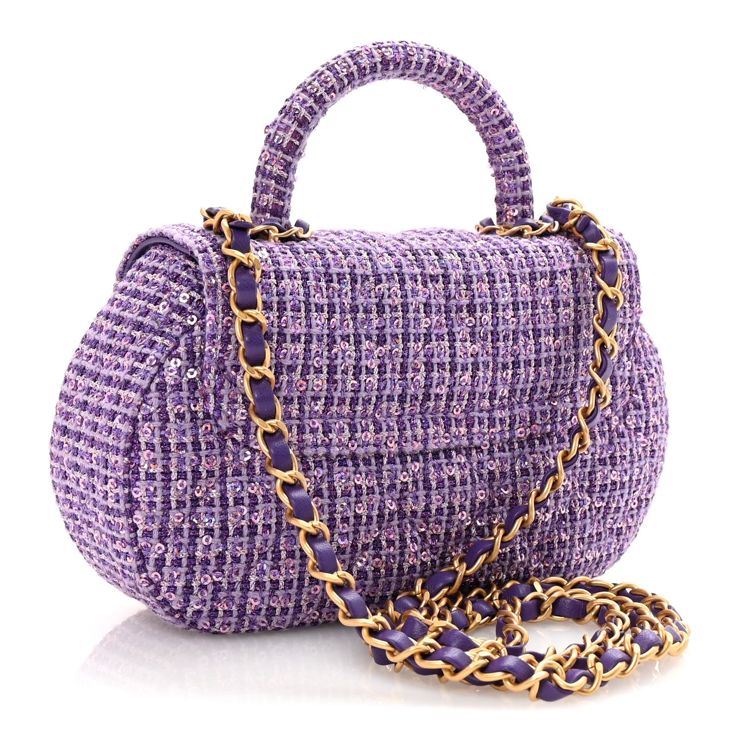 Chanel Tweed Sequin Quilted Baywatch Top Handle Flap Purple Silver Light Purple 3 of 10