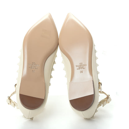 Valentino Garavani Calfskin Lacquered Monochrome Rockstud Cage Ballerina Flats 36 Avorio 6 of 11