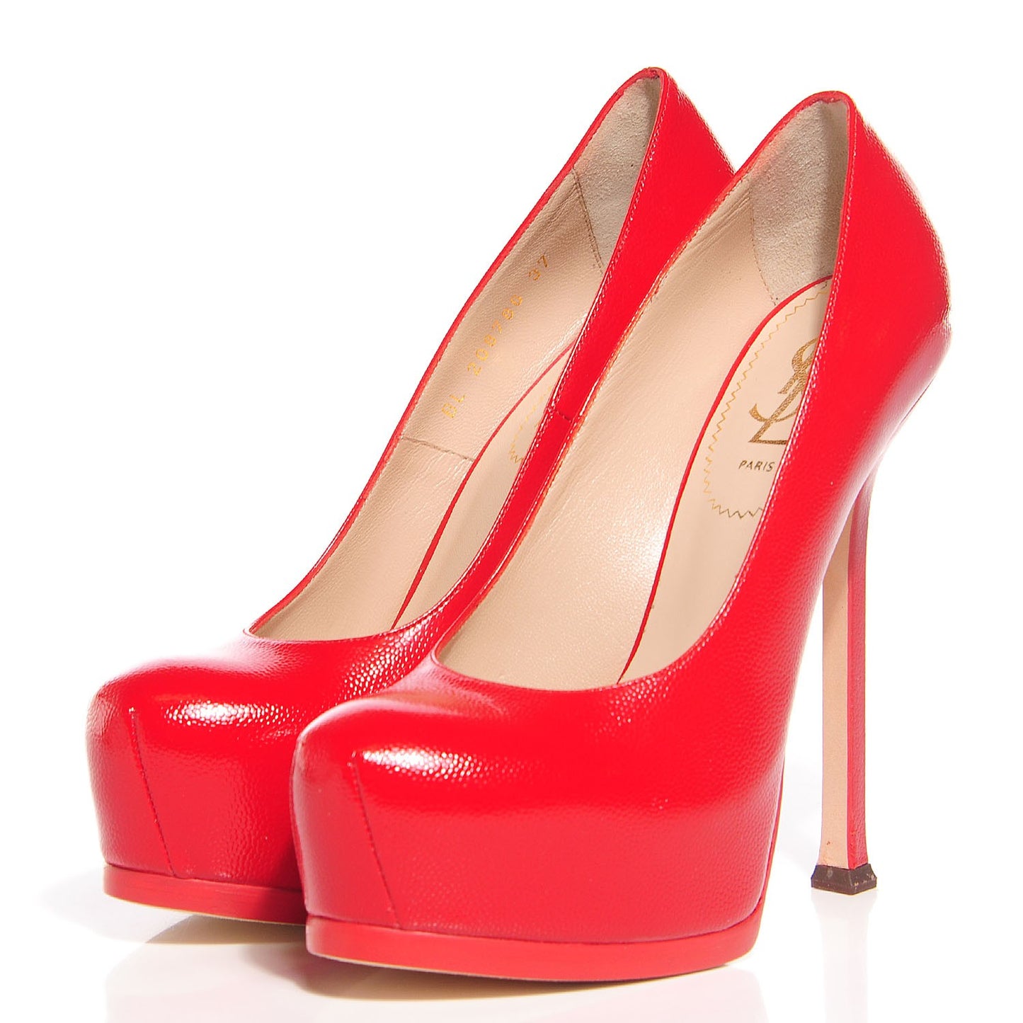 Patent Pebbled Leather Tribute Two Platform Pumps 37 Rubis