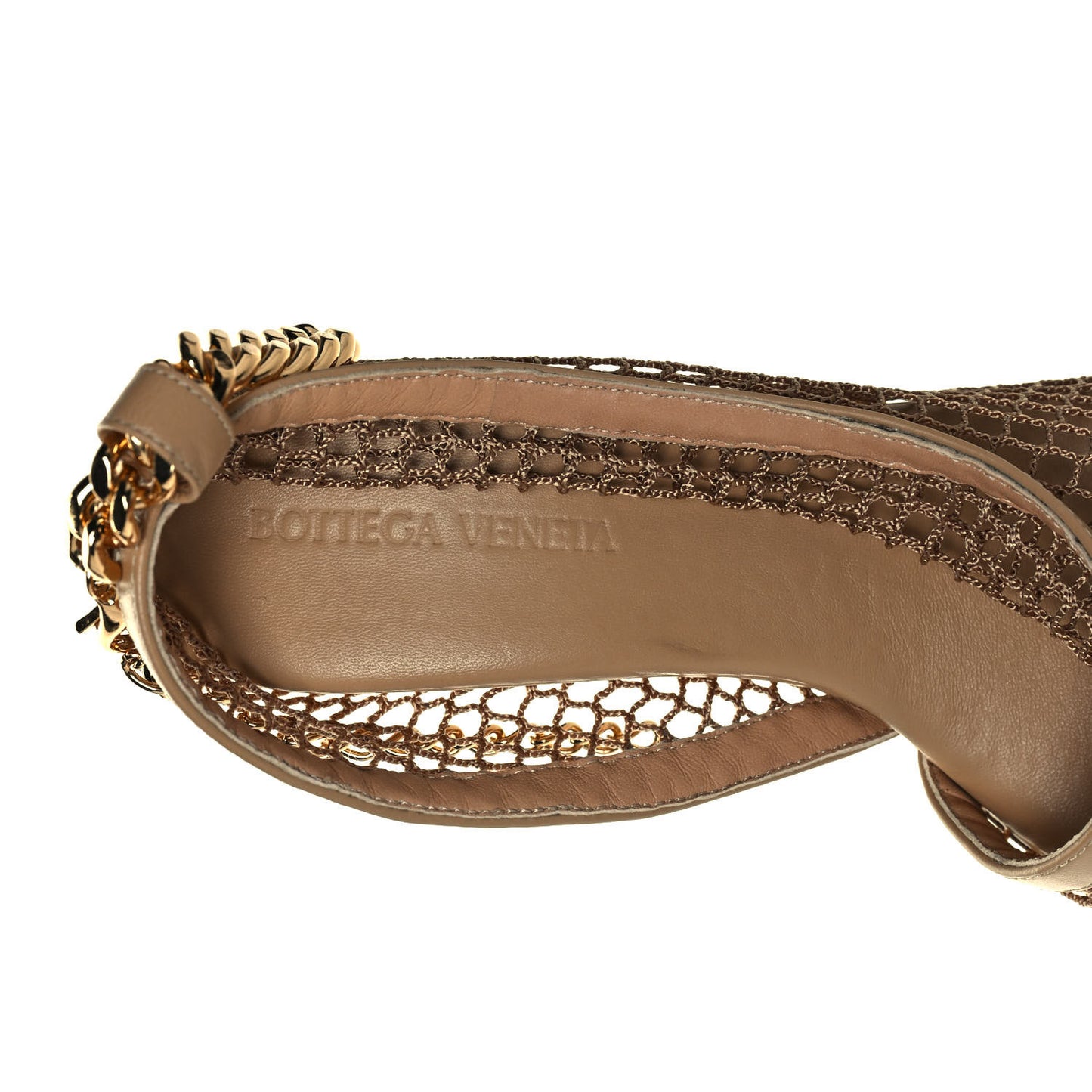 Mesh Nappa Chunky Chain Sandals 36 Beige Pony