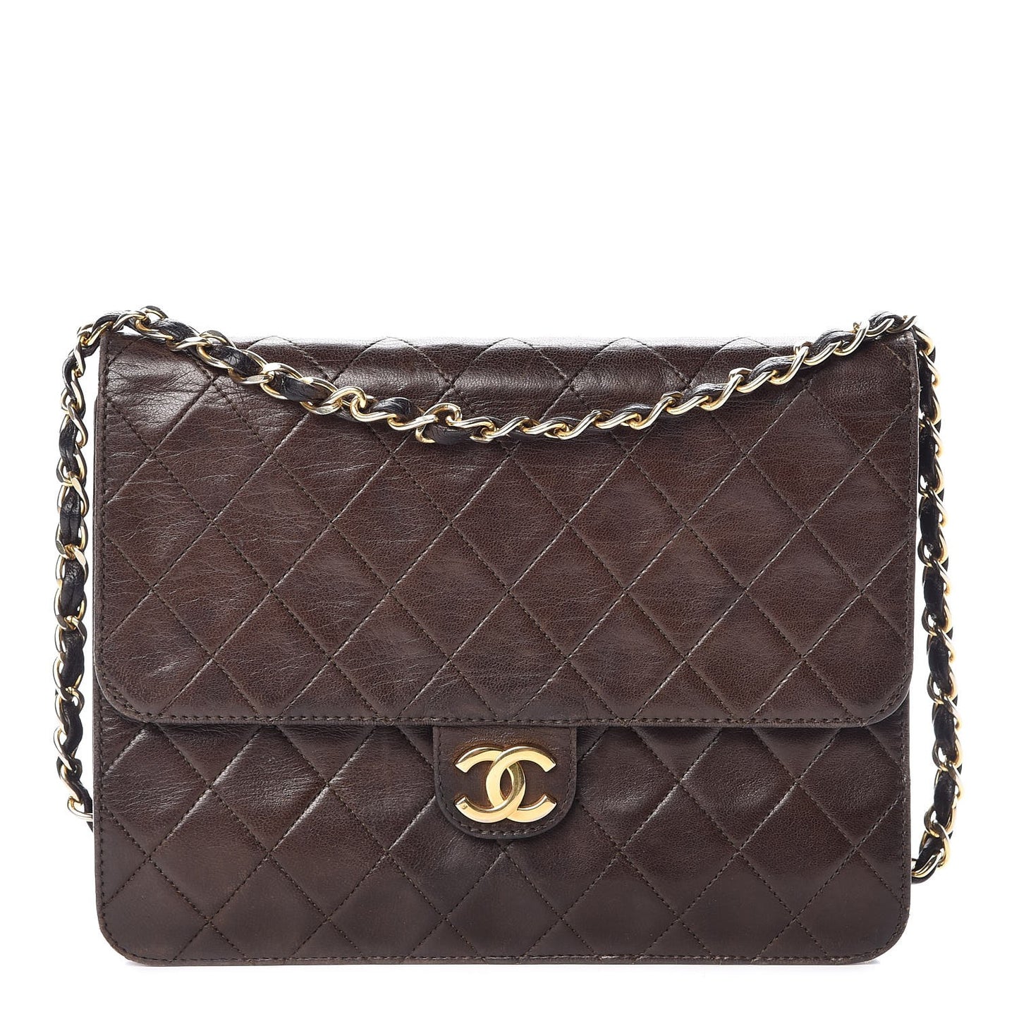 Lambskin Quilted Small Single Flap Brown