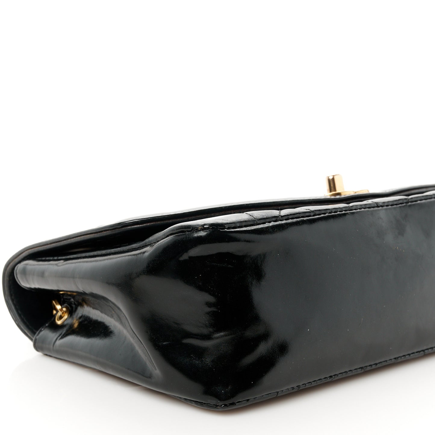 Patent Lambskin Quilted Small Single Flap Black