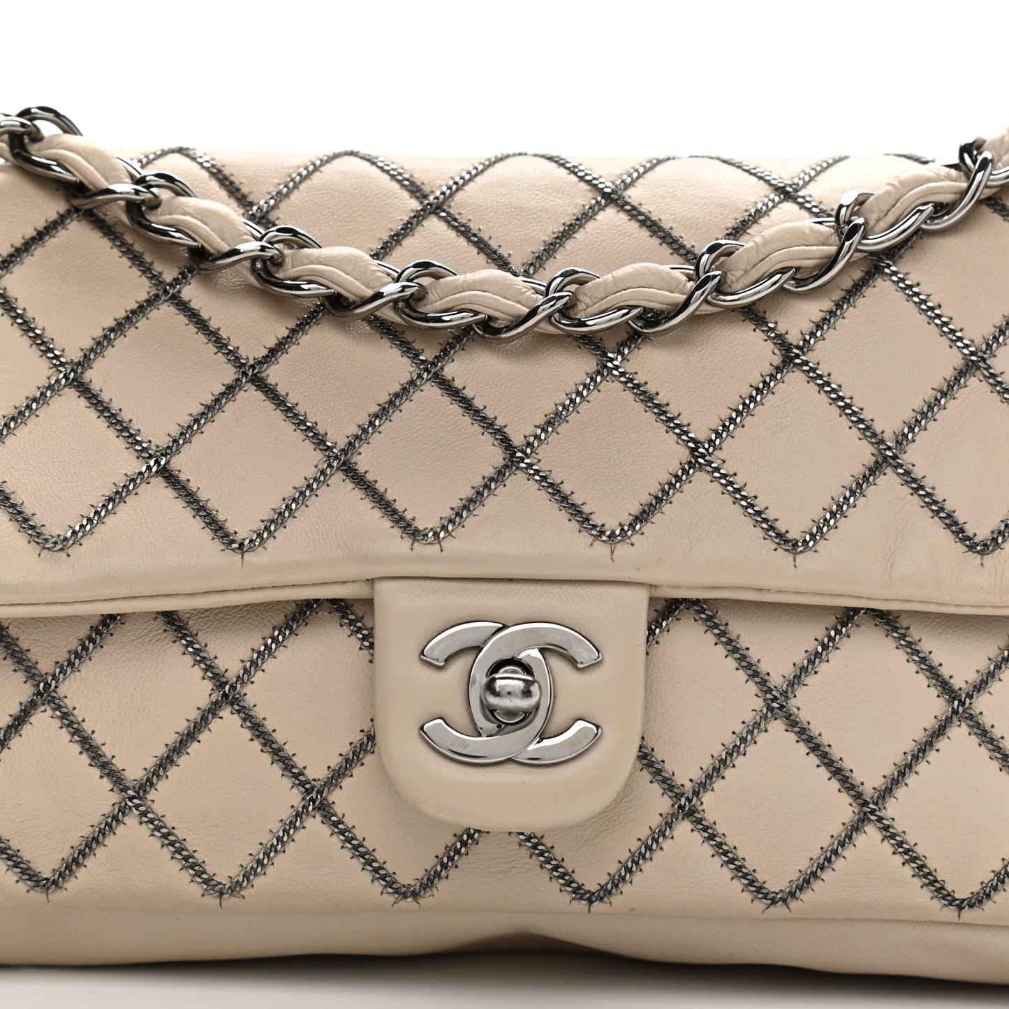 Lambskin Chain Single Flap Beige