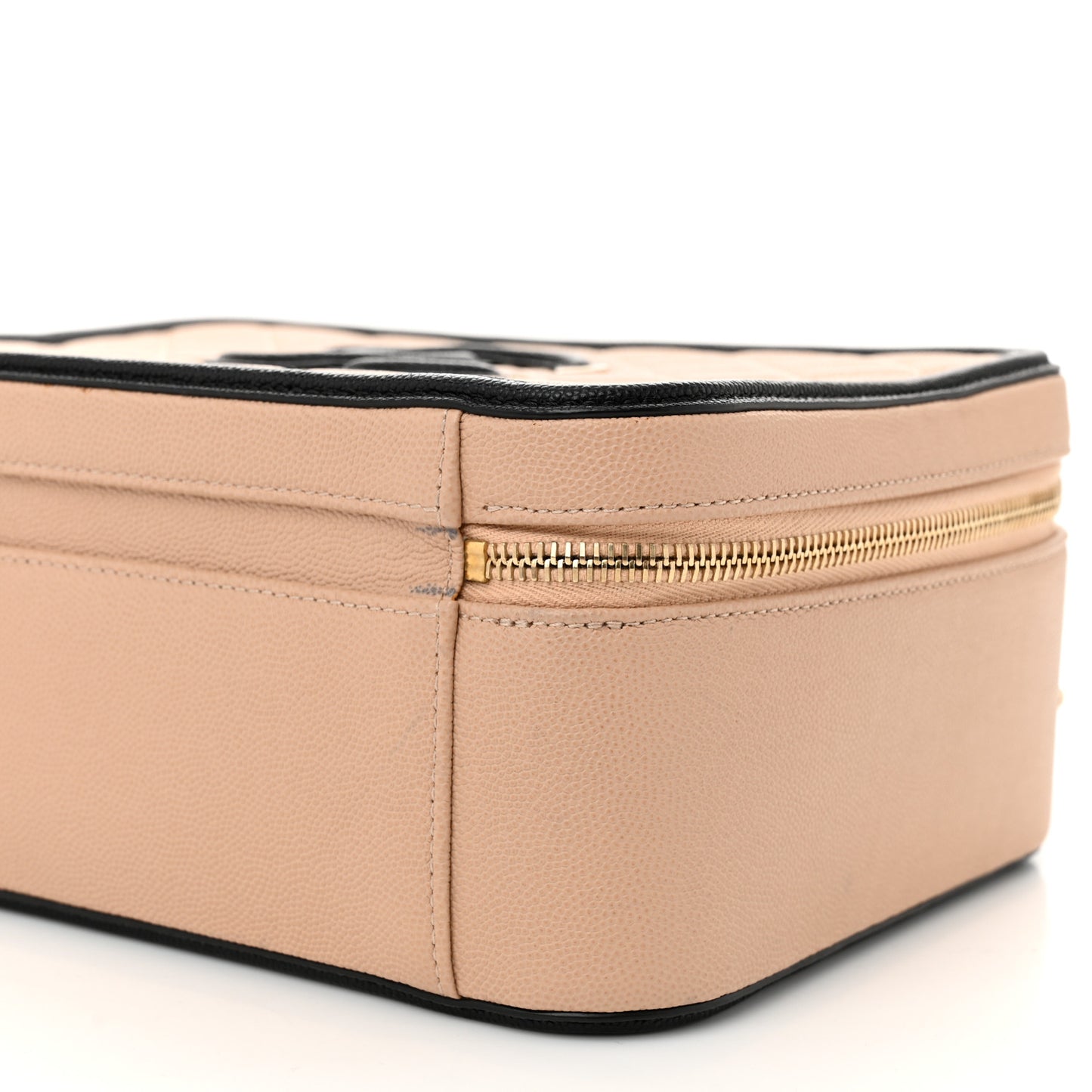 Caviar Quilted Medium CC Filigree Vanity Case Beige Black