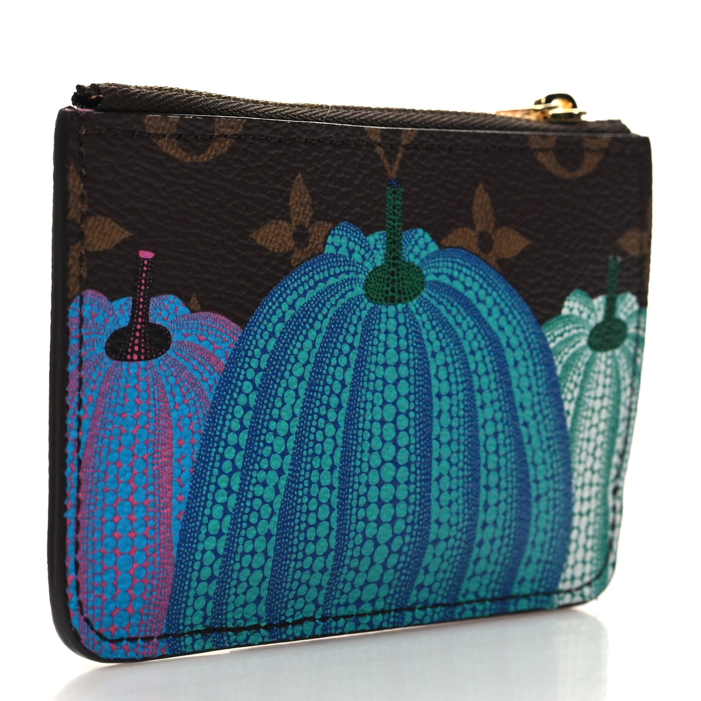 LV X YK Monogram Kusama Pumpkin Zipped Romy Card Holder