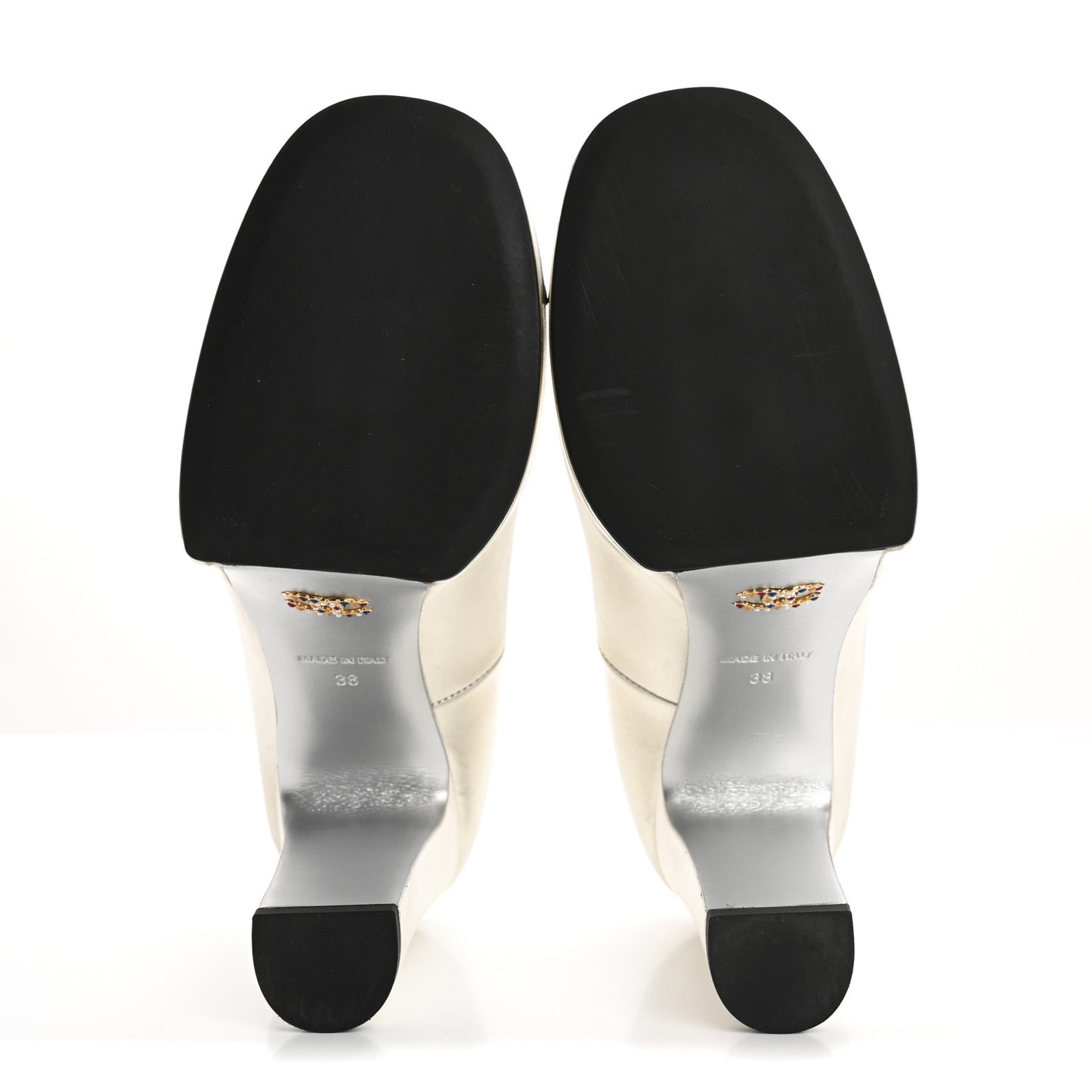 Laminated Lambskin Grosgrain Cap Toe CC Mary Jane Pumps 38 Silver Black