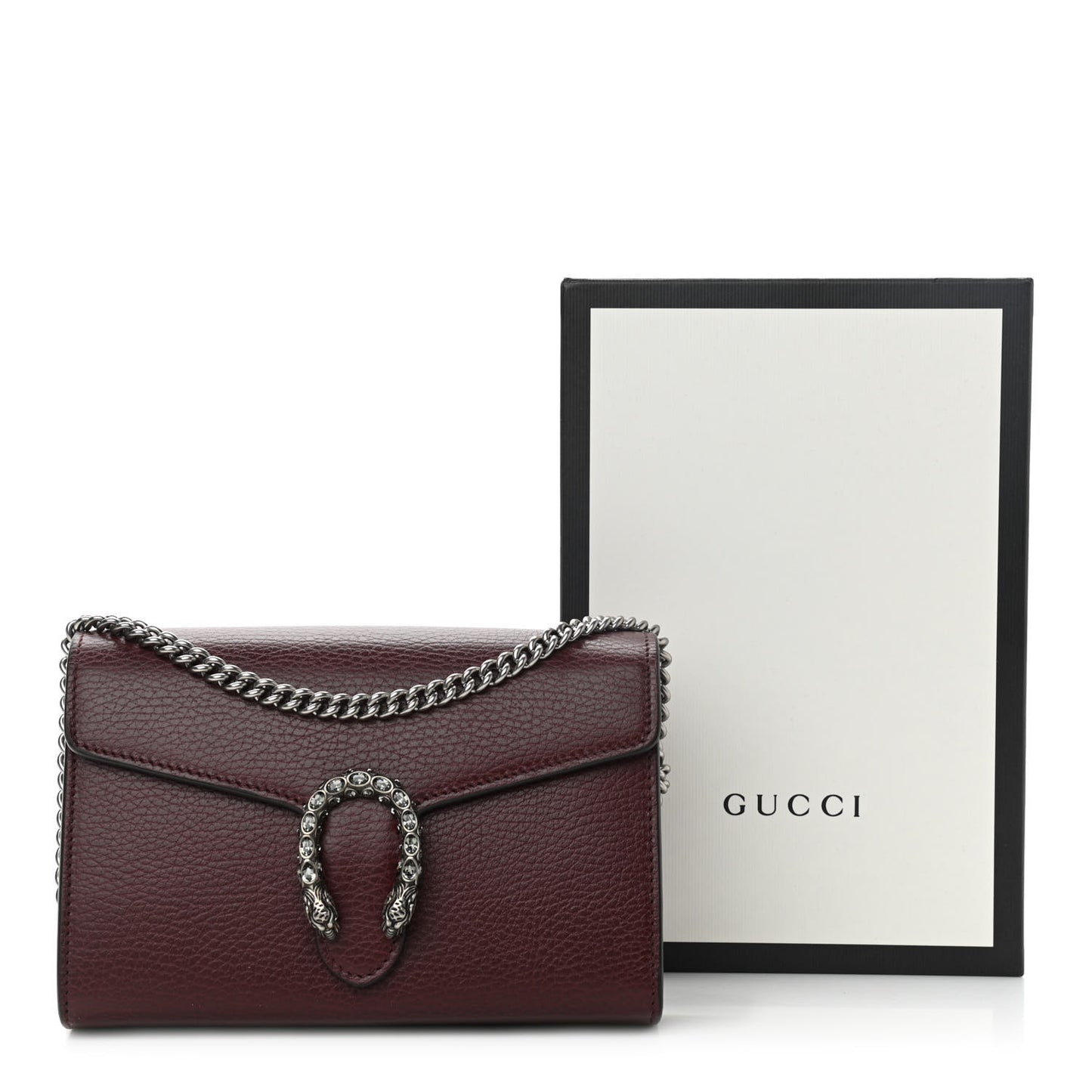 Dollar Calfskin Crystal Mini Dionysus Chain Wallet Vintage Bordeaux