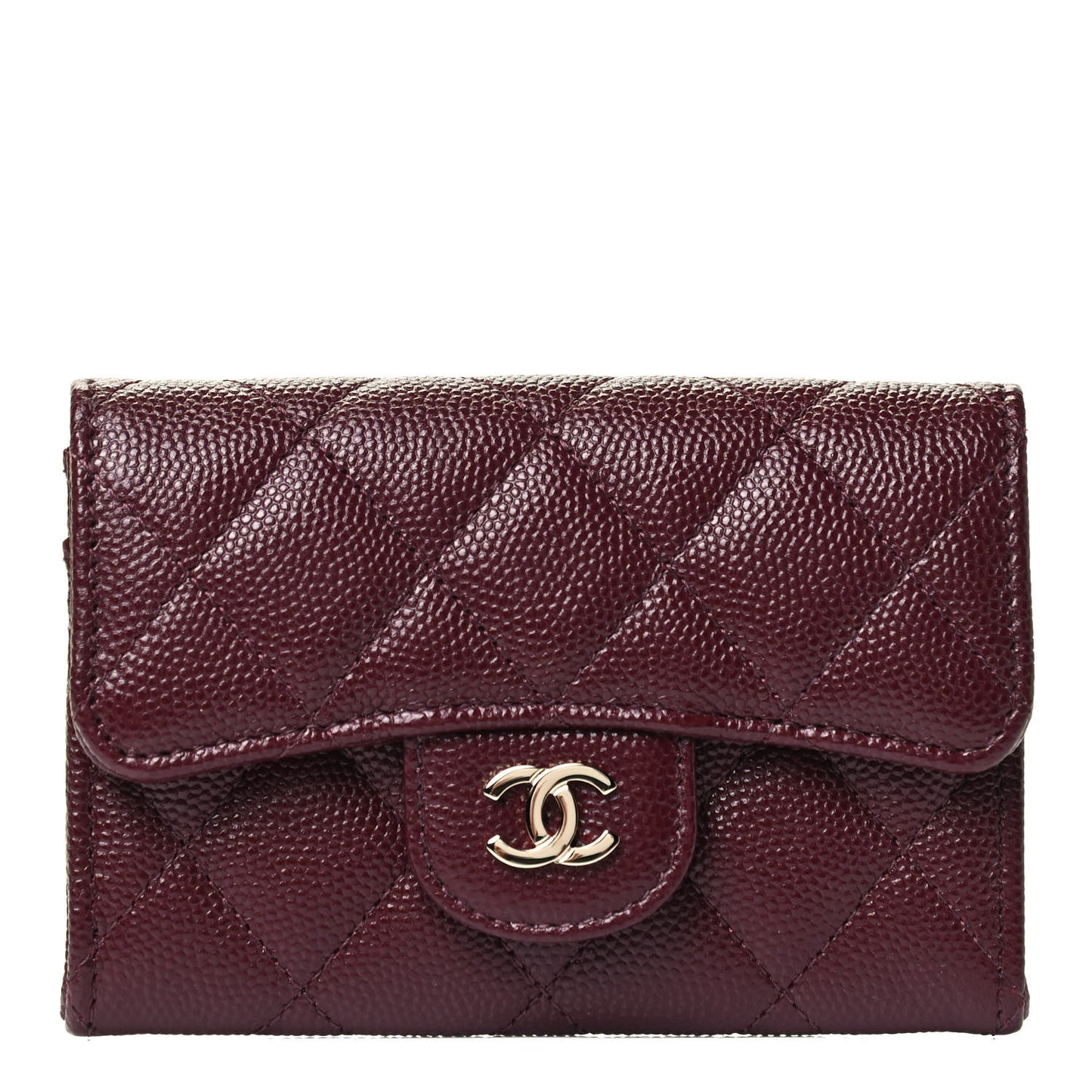 Caviar Quilted Flap Card Holder Wallet Burgundy