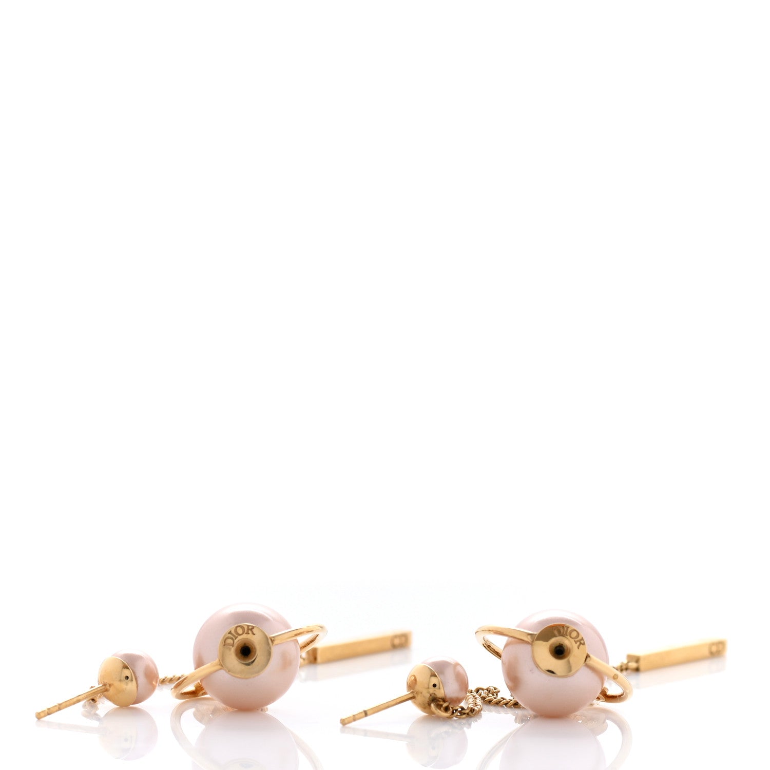 Christian Dior Pearl Tribales Dangle Chain Earrings Pink Gold 4 of 5