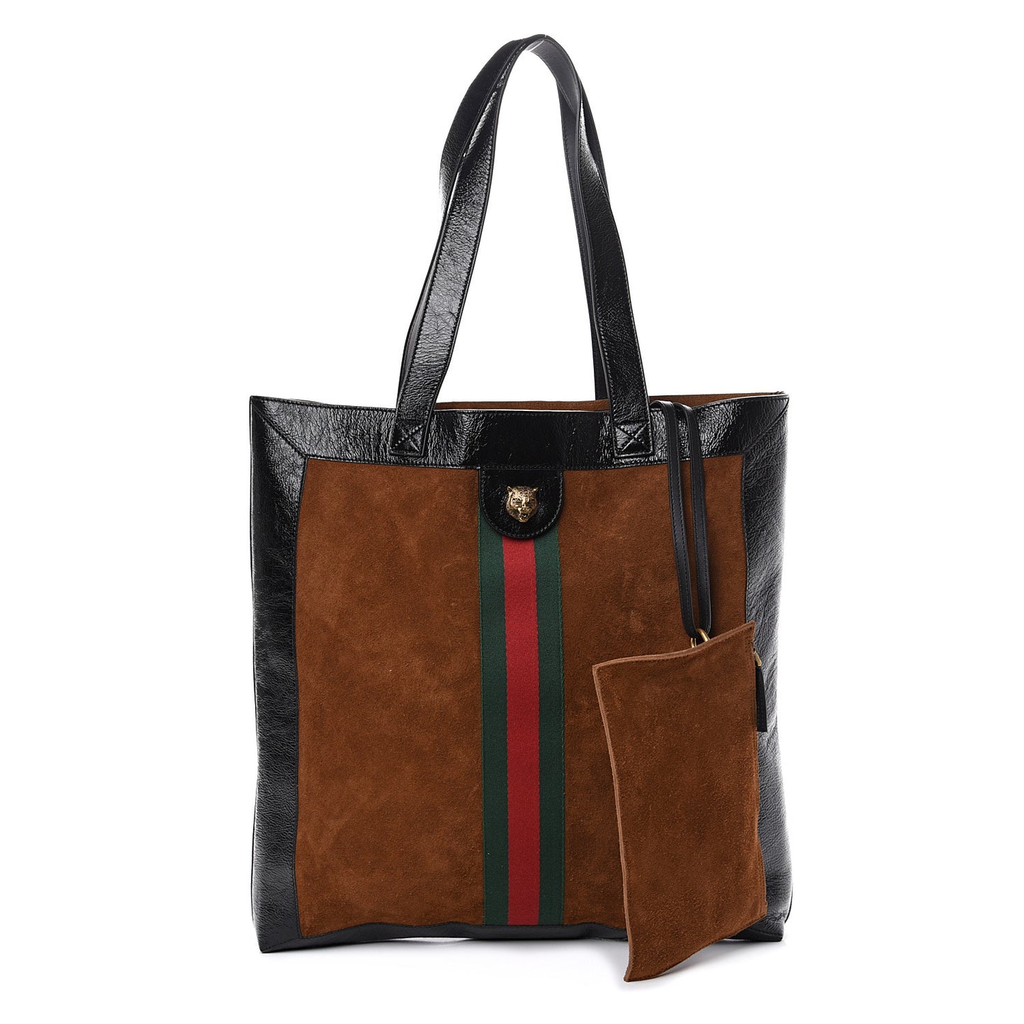Suede Patent Web Large Ophidia Vertical Shopping Tote Nocciola Black