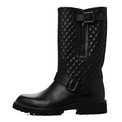 Chanel Calfskin Quilted Biker Boots 36.5 Black 1 of 6