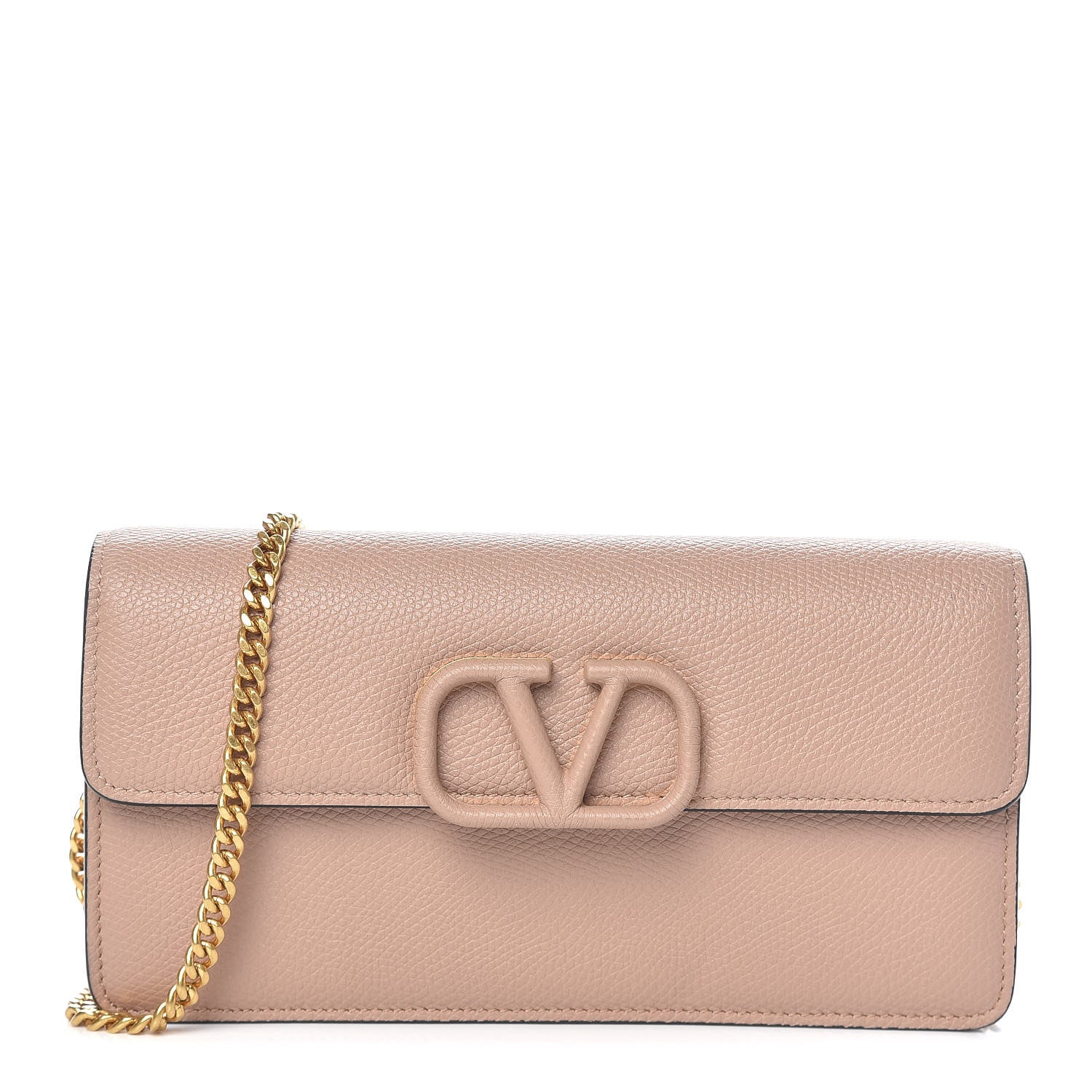 Valentino Garavani Grainy Calfskin Vlogo Wallet On Chain Rose Cannelle 1 of 10