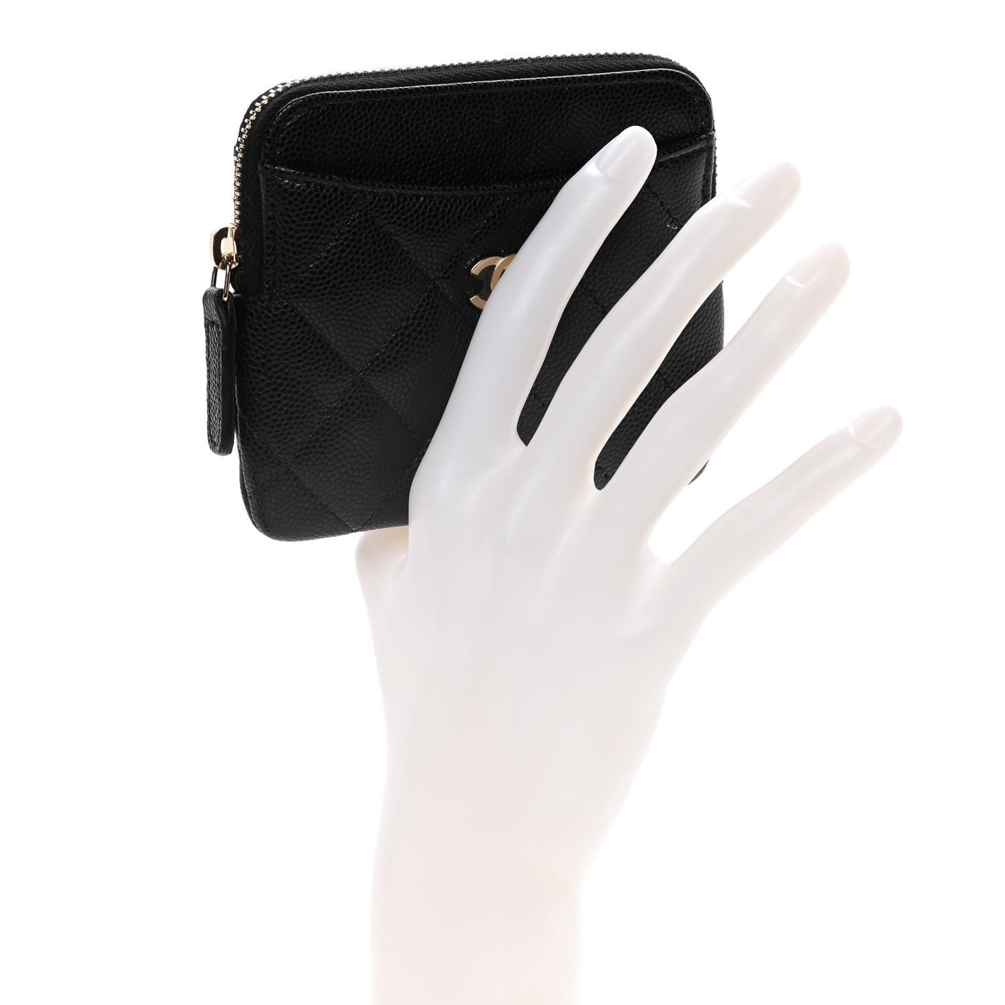 Caviar Quilted Zip Card Holder Wallet Black
