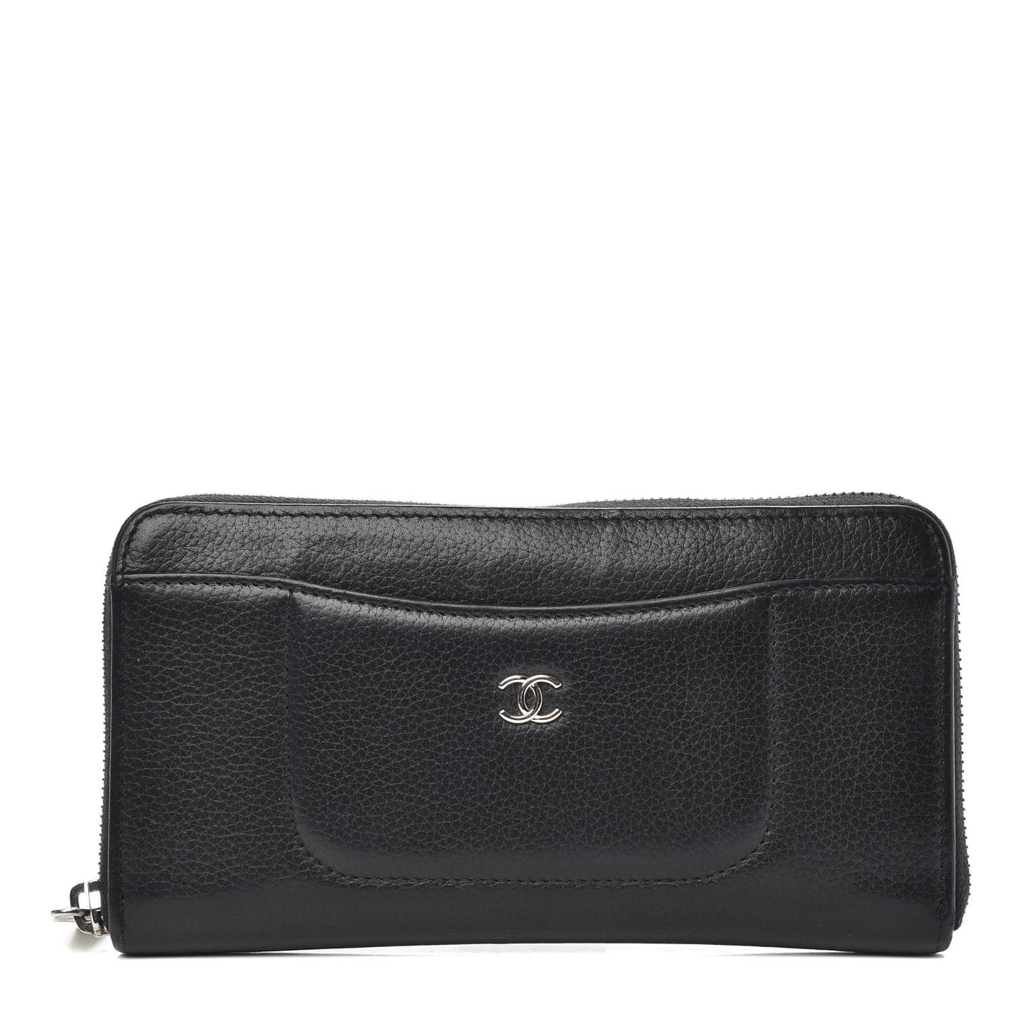 Grained Calfskin Neo Executive Zip Around Wallet Black
