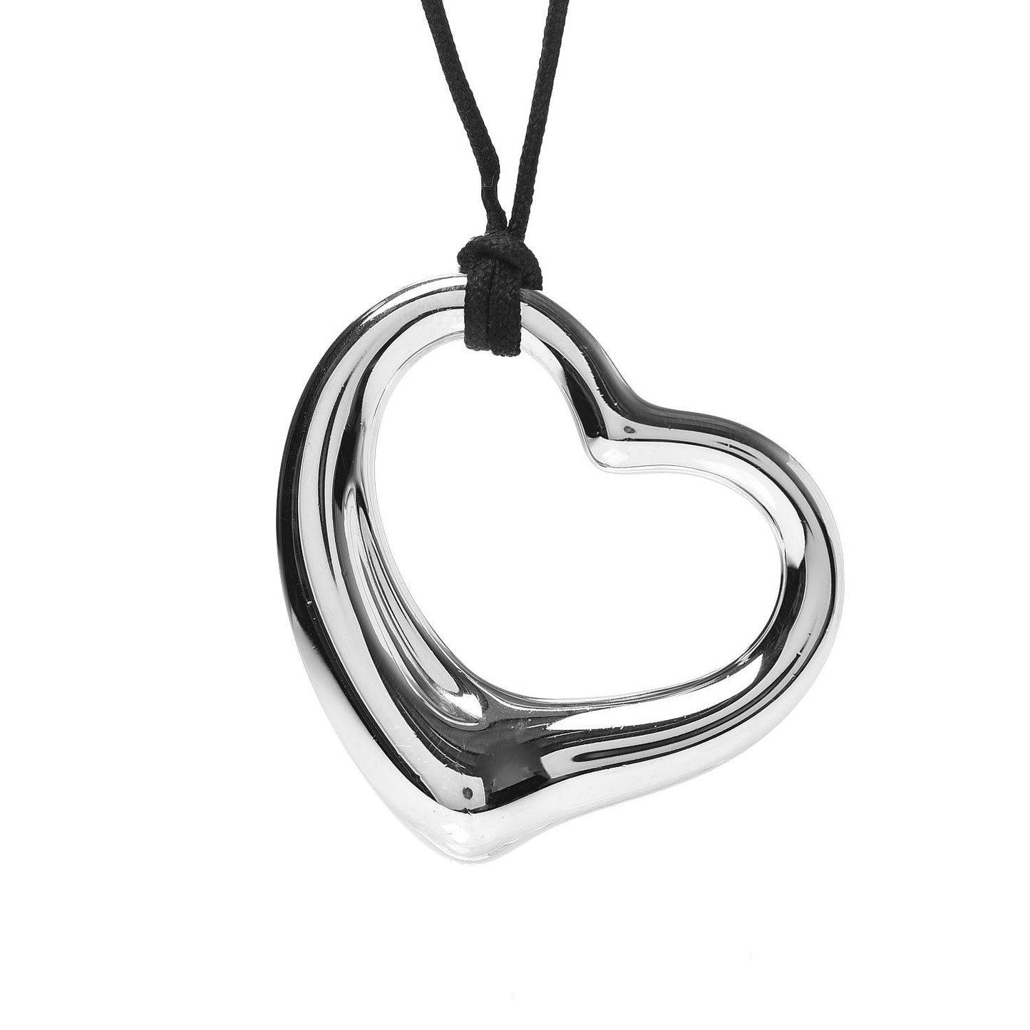 Sterling Silver 36mm Elsa Peretti Open Heart Pendant Cord Necklace