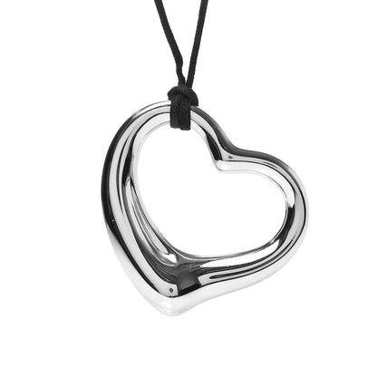 Tiffany Sterling Silver 36mm Elsa Peretti Open Heart Pendant Cord Necklace 4 of 6