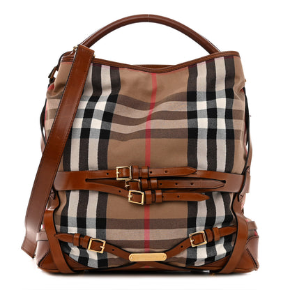 Burberry House Check Bridle Calfskin Medium Gosford Hobo Dark Tan 1 of 14