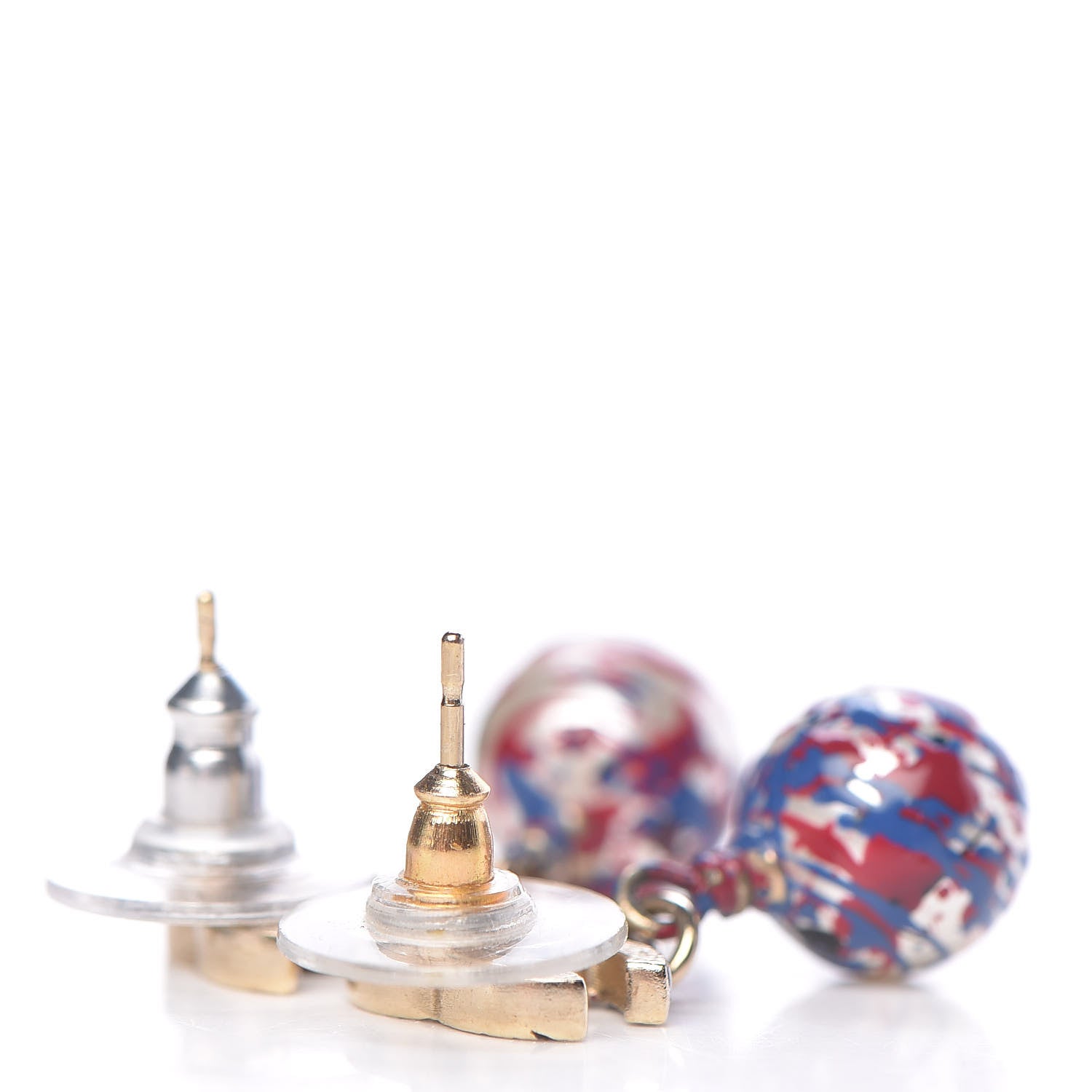 Chanel Pearl Painted CC Drop Earrings Red Blue Gold 4 of 5