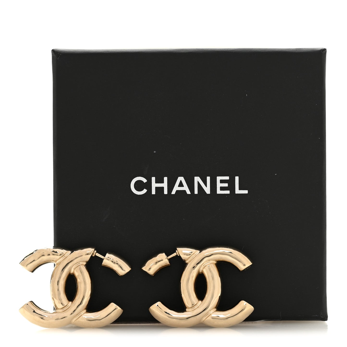 Metal Large CC Earrings Light Gold