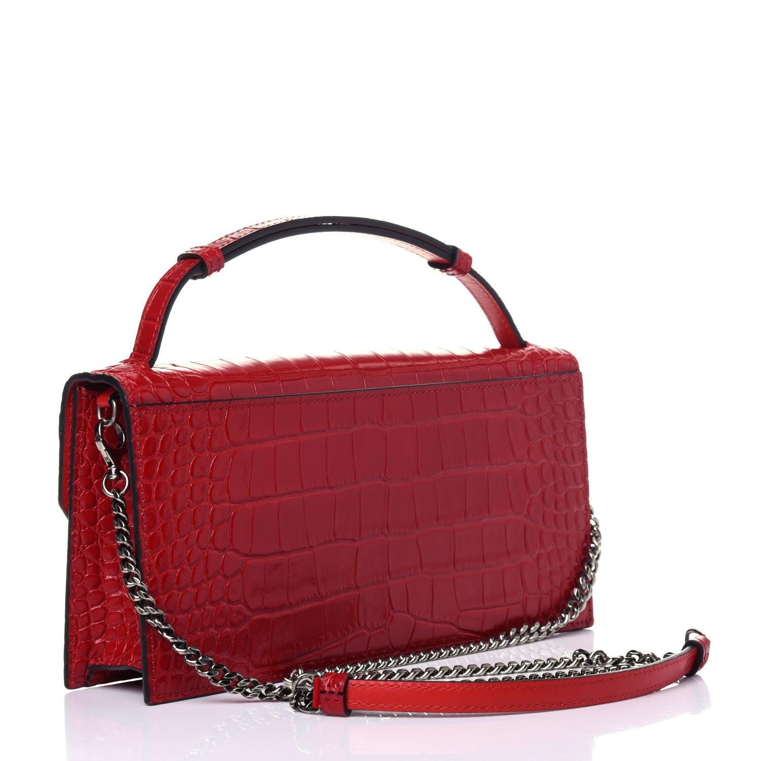 Christian Louboutin Calfskin Alligator Embossed Elisa Baguette Red 2 of 9