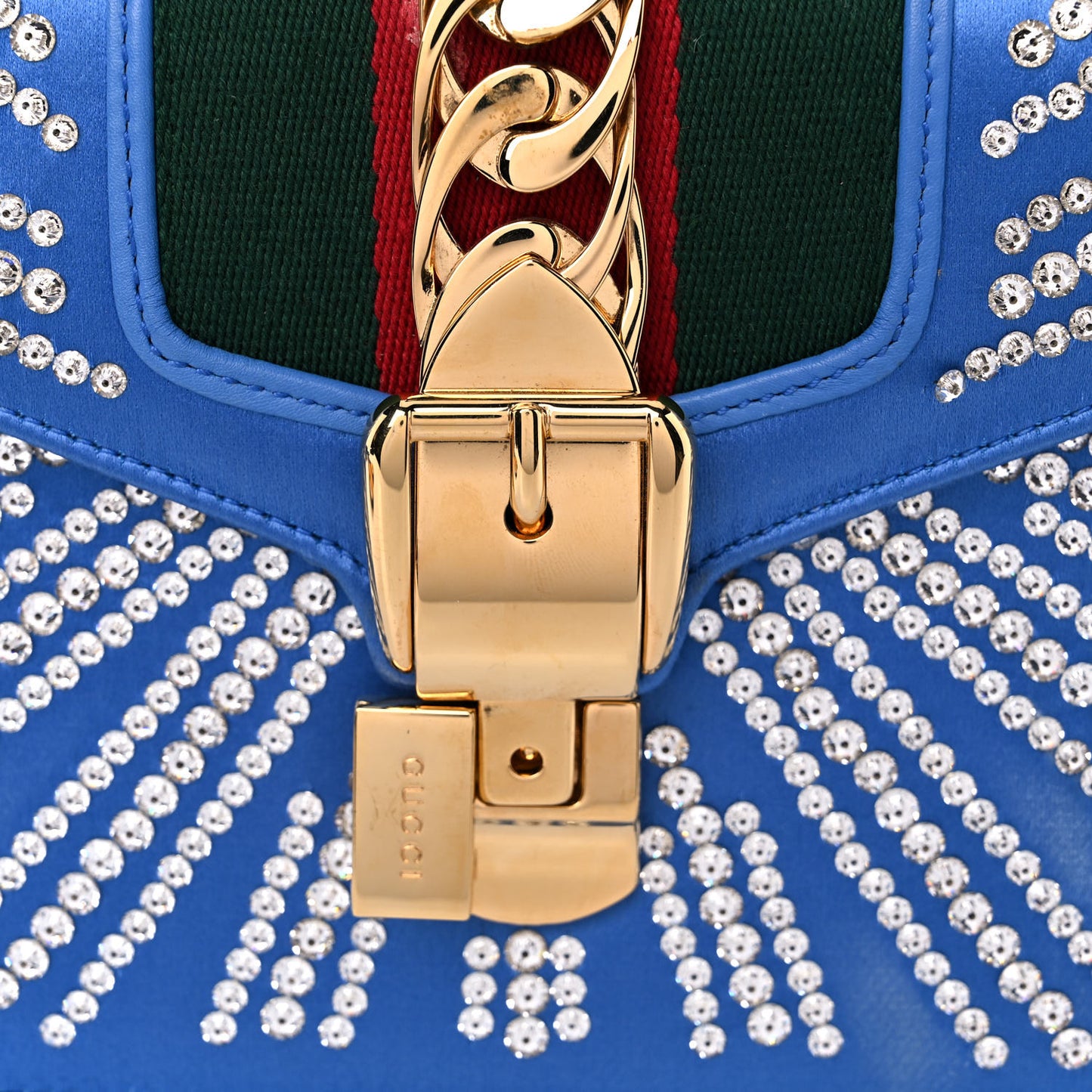 Satin Crystal Mini Sylvie Top Handle Bag Blue