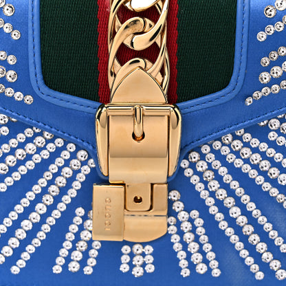 Gucci Satin Crystal Mini Sylvie Top Handle Bag Blue 13 of 15