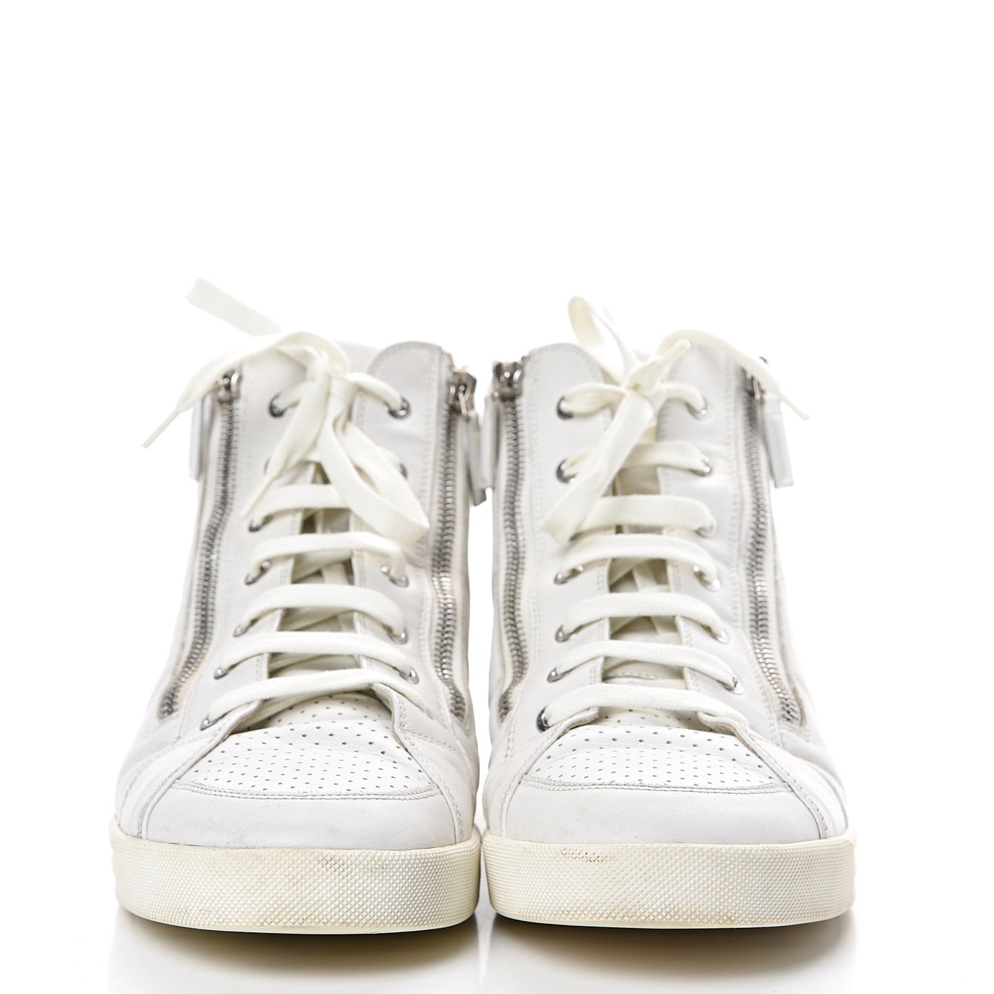 Calfskin Mens High Top CC Sneakers 43 White
