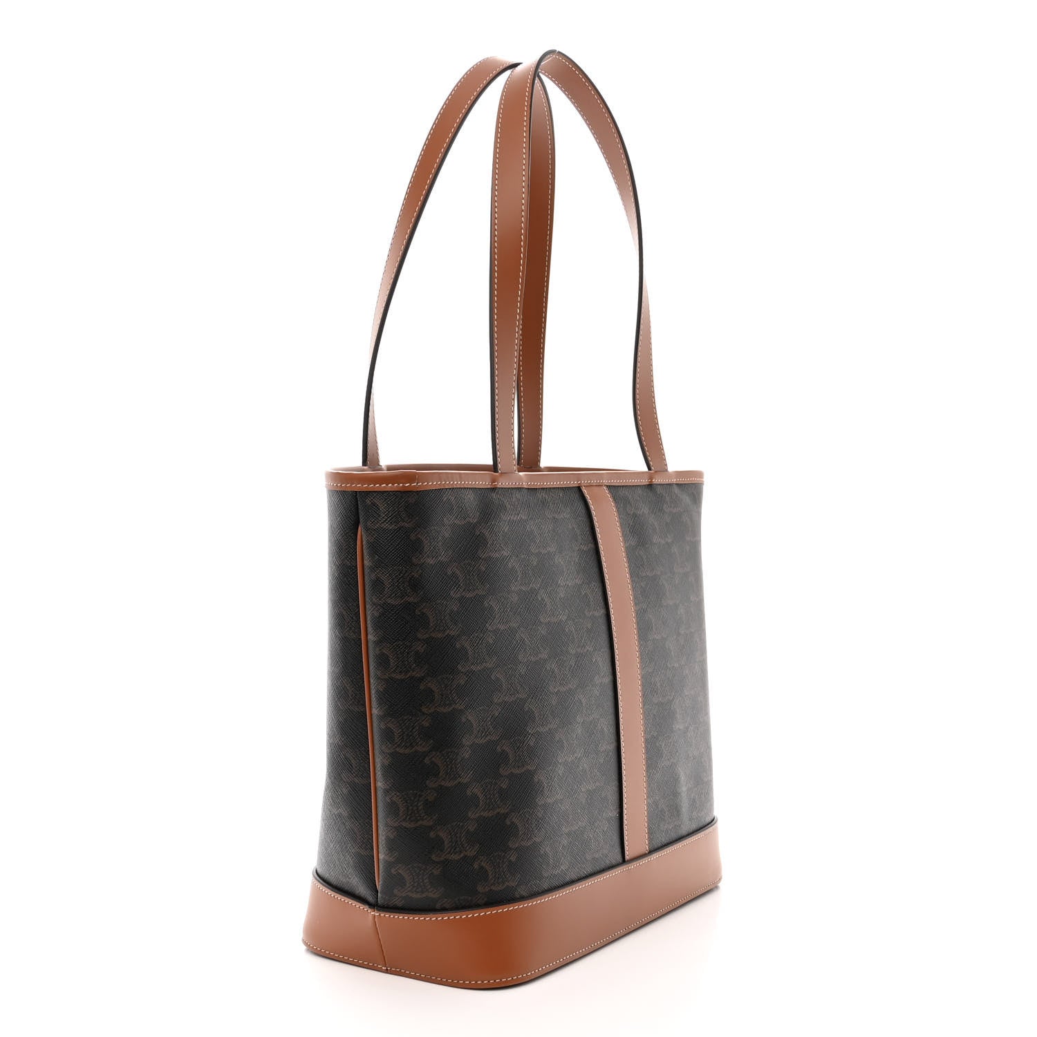 Celine Triomphe Canvas Calfskin Small Cabas Bag Tan 1371893