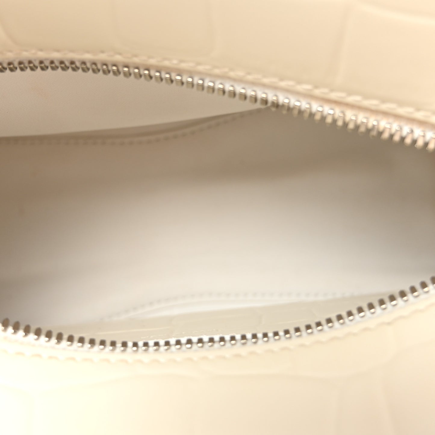 Semi Shiny Calfskin Crocodile Embossed Neo Classic Silver Hardware Nano City Crossbody White