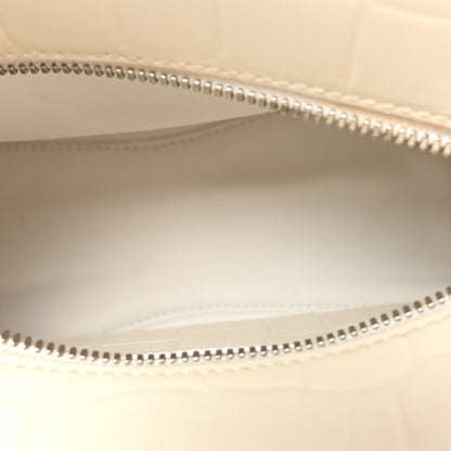 Balenciaga Semi Shiny Calfskin Crocodile Embossed Neo Classic Silver Hardware Nano City Crossbody White 5 of 15