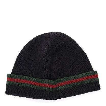 Gucci Wool Silk Web Beanie Hat L Black 1 of 4
