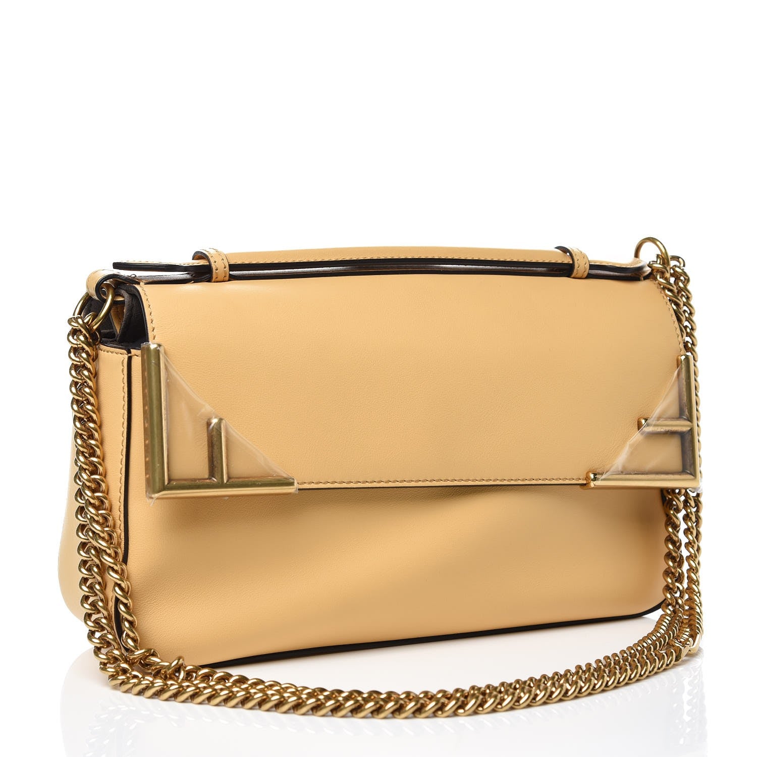 Fendi Vitello Grace Glazed Fabric FF 1974 Double F Shoulder Bag Alchemy Mogano Panna 4 of 10