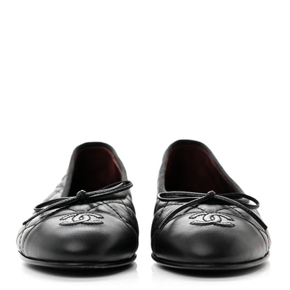 Chanel Aged Calfskin Quilted CC Cap Toe Ballerina Flats 37 Black 2 of 9