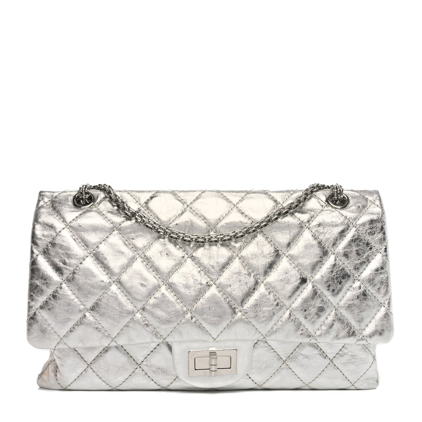 Metallic Aged Calfskin Quilted 2.55 Reissue 227 Flap Silver