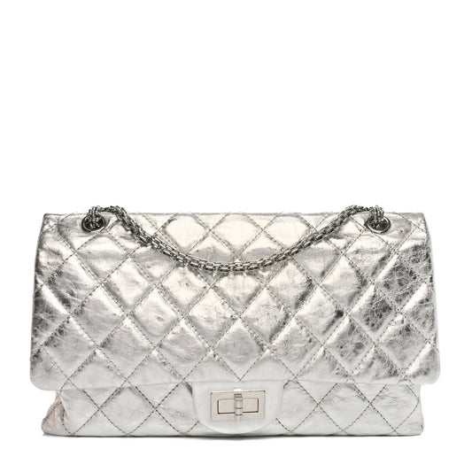 Metallic Aged Calfskin Quilted 2.55 Reissue 227 Flap Silver