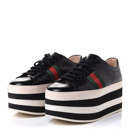 Gucci Malaga Kid Peggy Platform Sneakers 37.5 Black White 3 of 10