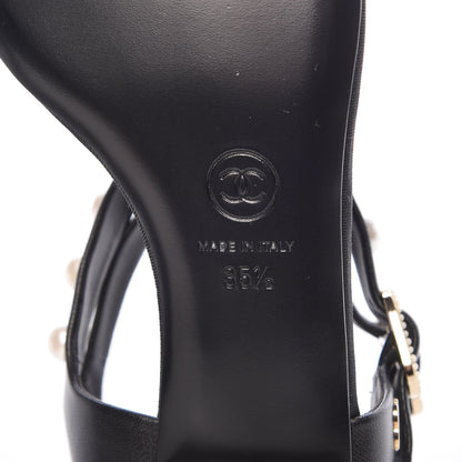 Chanel Lambskin Pearl Thong Sandals 35.5 Black 6 of 9