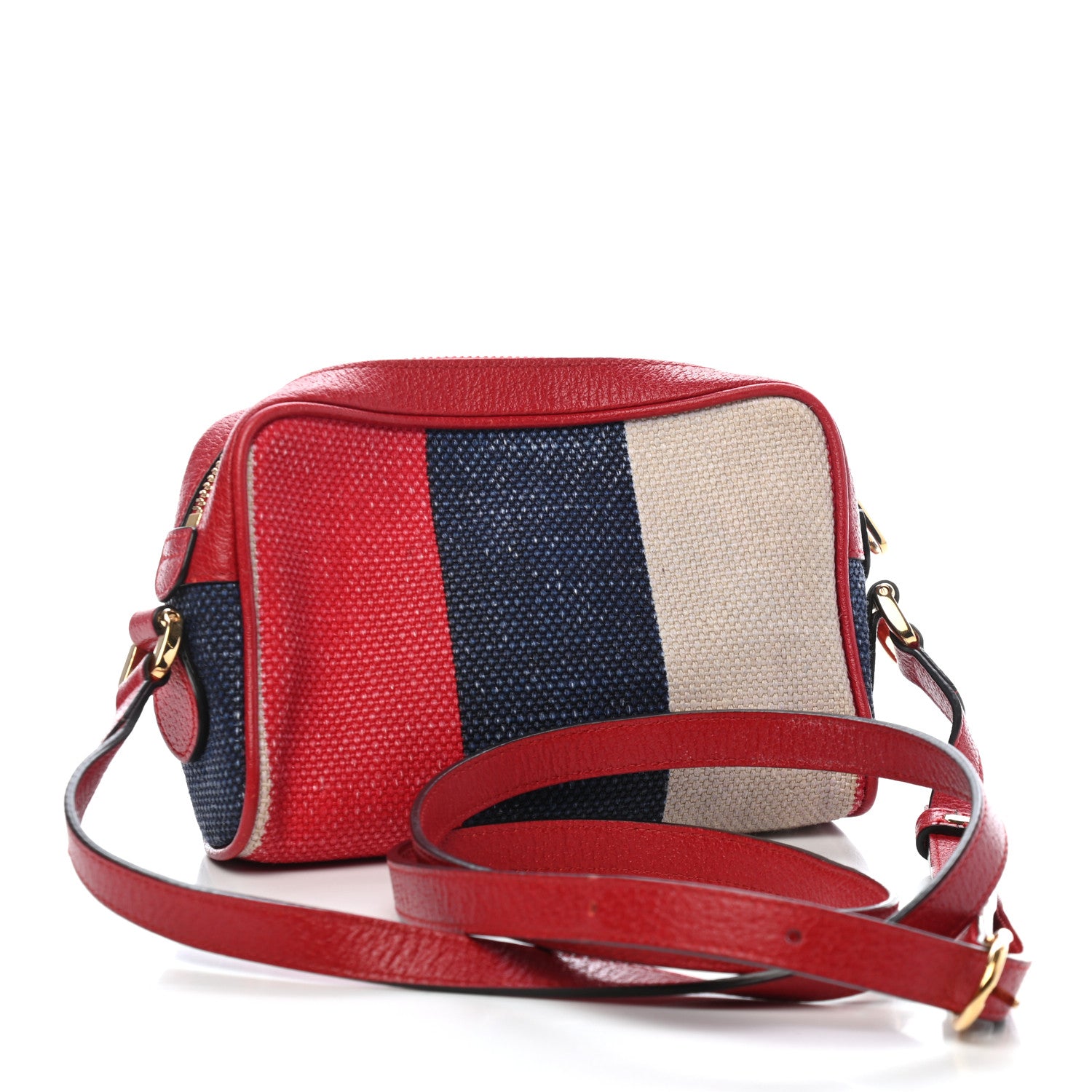 Gucci Canvas Sylvie Stripe Mini Ophidia Camera Bag Mystic White Hibiscus Red Maritime 3 of 9