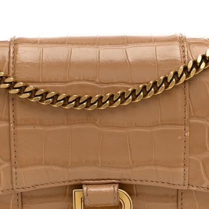 Balenciaga Shiny Calfskin Crocodile Embossed Hourglass Chain Bag Nude Beige 7 of 10