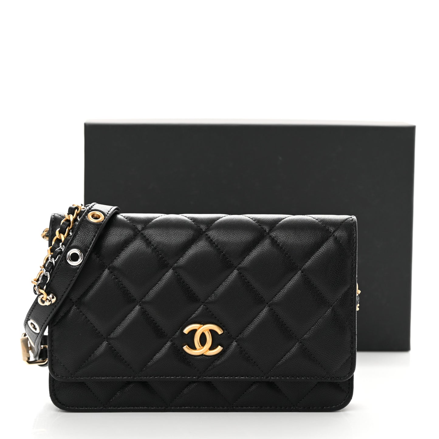 Goatskin Quilted Quilted Like A Wallet Wallet On Chain WOC Black