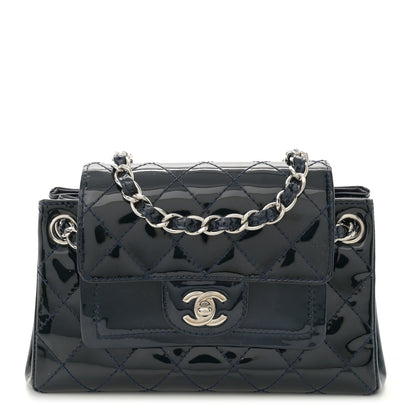 Chanel Patent Quilted Accordion Double Flap Navy Blue 1 of 10