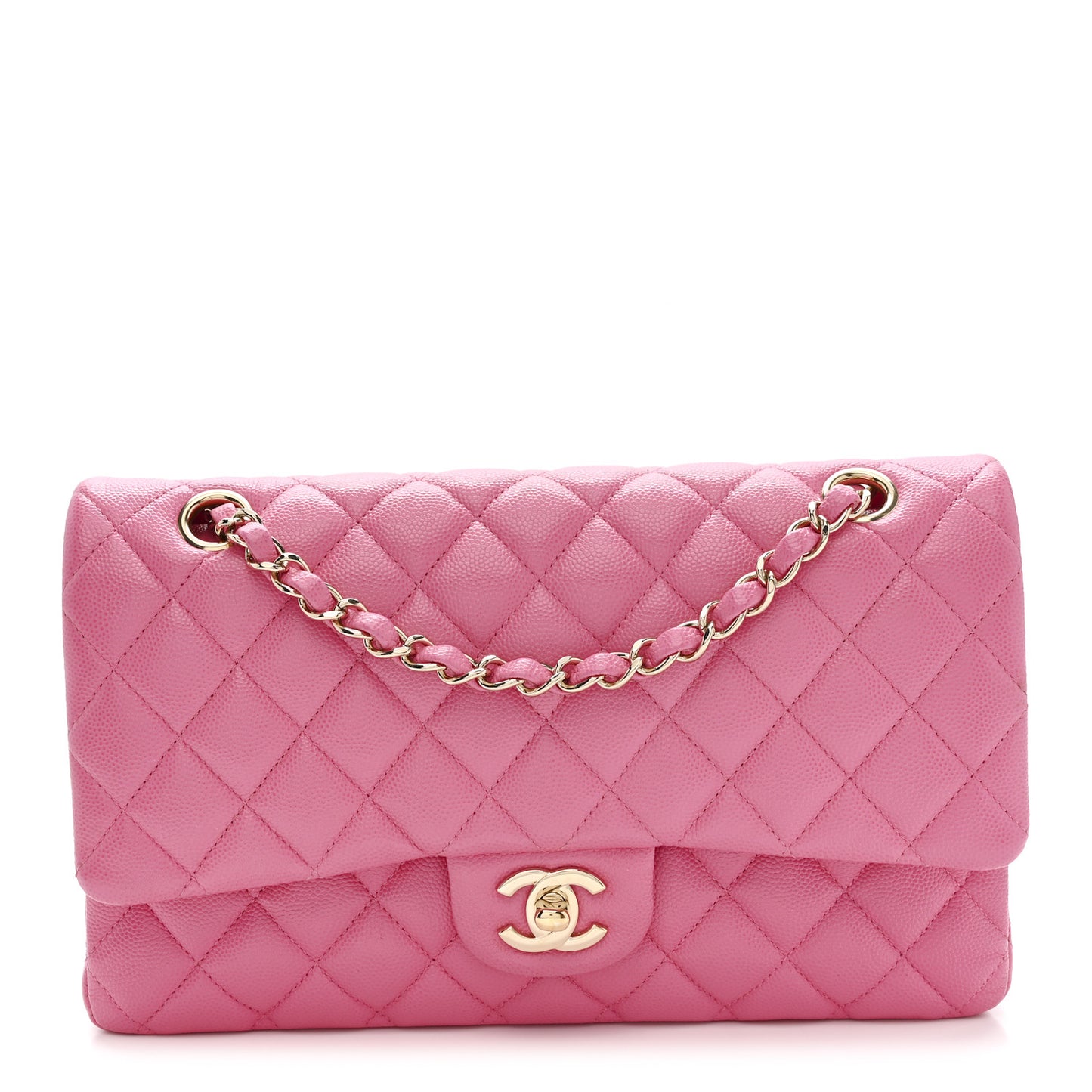 Caviar Quilted Medium Double Flap Pink