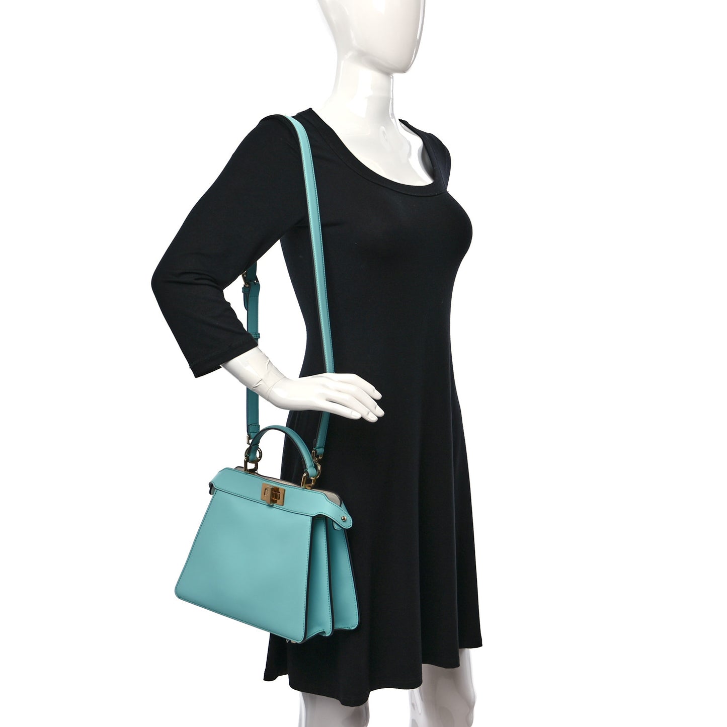 Vitello Seta Shiny Nappa Small Peekaboo I SEE U Satchel Real Tiffany White