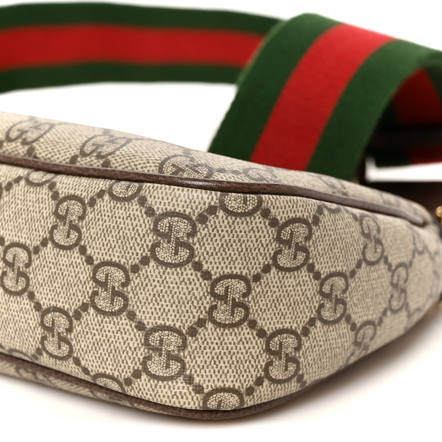 GG Supreme Monogram Textured Dollar Calfskin Web Small Ophidia GG Handbag Beige Ebony New Acero