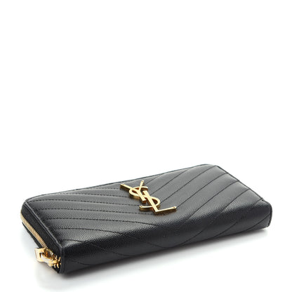 Saint Laurent Grain De Poudre Matelasse Chevron Monogram Zip Around Wallet Black 4 of 10