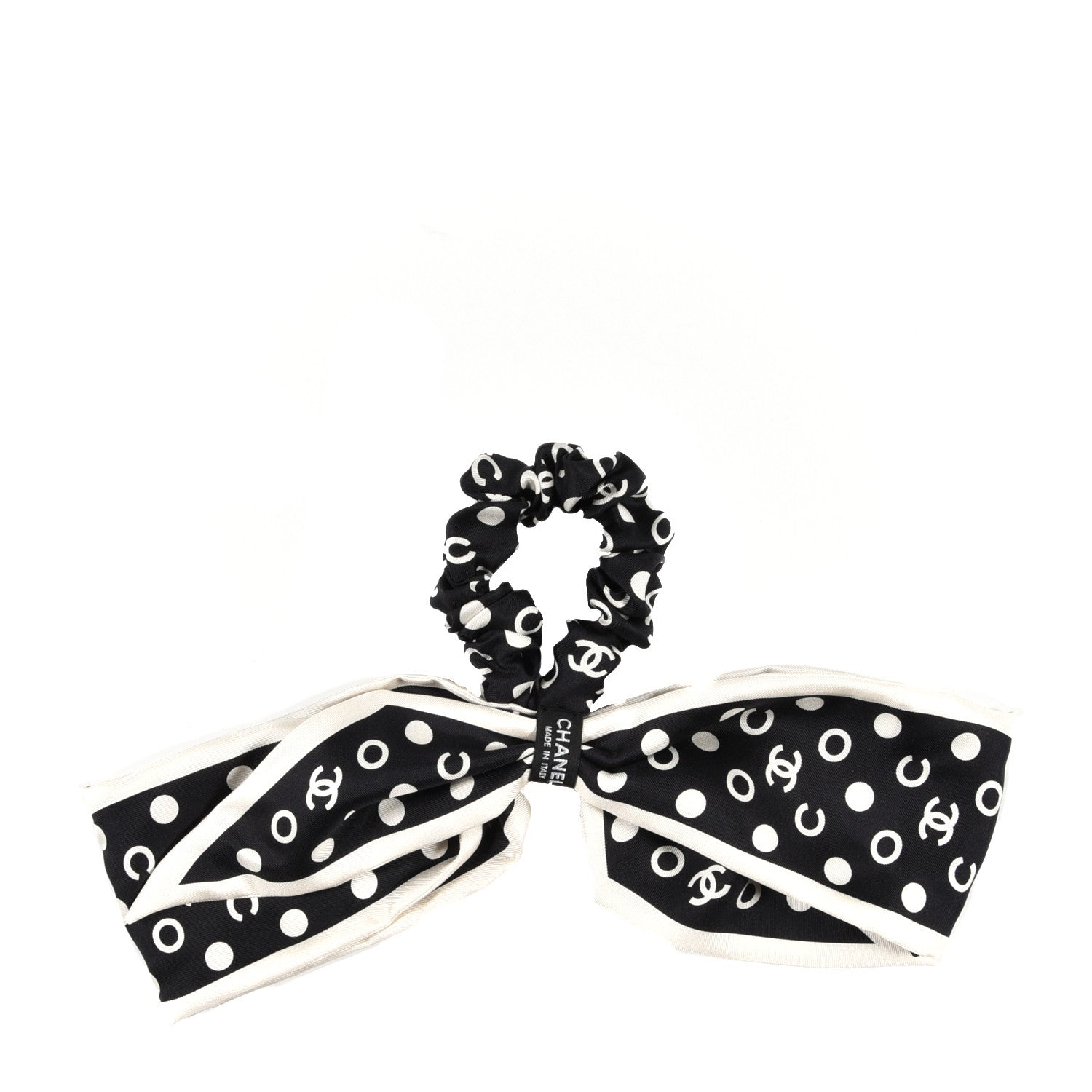Chanel Silk CC Twilly Hair Tie Black White 1 of 3