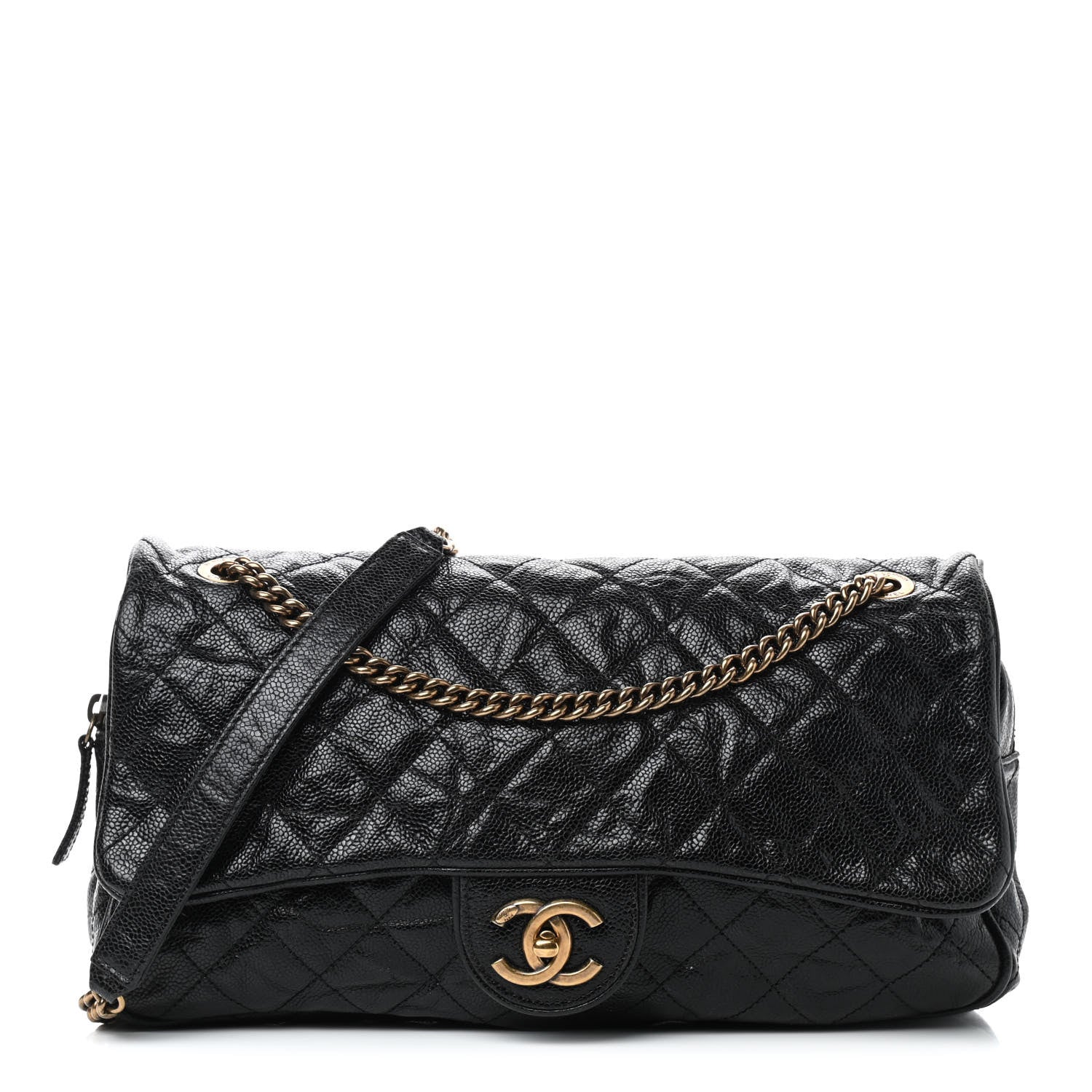 Chanel Crumpled Grained Calfskin Quilted Large Shiva Flap Black 1 of 10