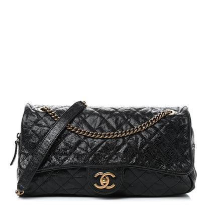 Chanel Crumpled Grained Calfskin Quilted Large Shiva Flap Black 1 of 10